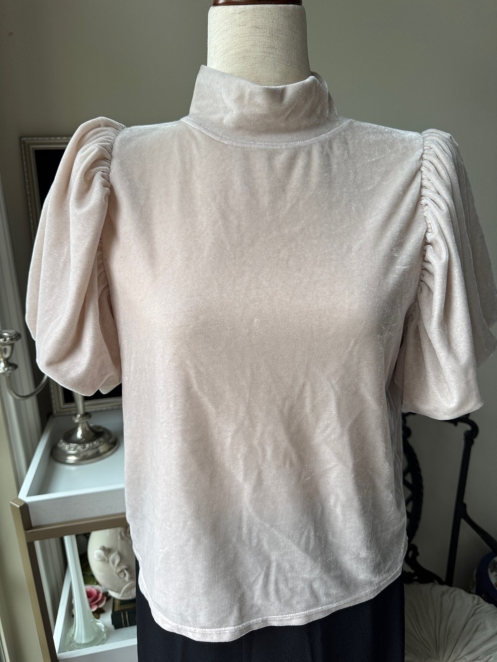 Free People Soft Blush Velvet Puff Sleeve Mock Neck Top - Picture 2 of 5